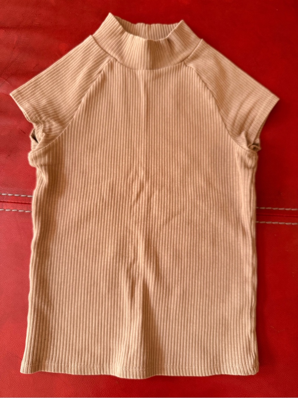Zara Ribbed Mock Neck Tank in Light Beige